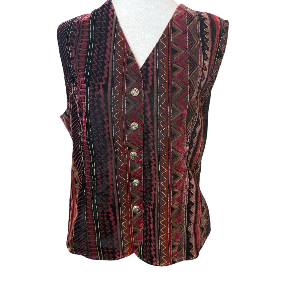 Vtg Jaclyn Smith 90s Velvet Tribal Bohemian Abstract Vest Large Phoebe Buffay